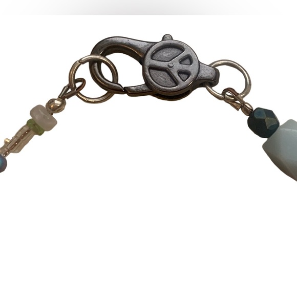 Multi Stone Pendant Necklace 18” Beaded One Of A Kind Blue Cream Bling Peace - Picture 5 of 9